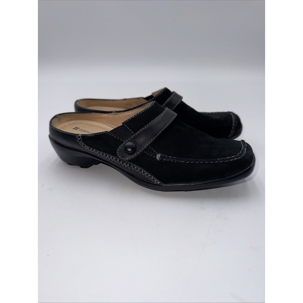Naturalizer Black Leather Suede JOYFUL Mule Slip On Women's Size 4.5M Square Toe